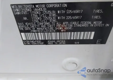 2018 Toyota Rav4 Le from USA, damaged, VIN JTMBFREV7JJ214074